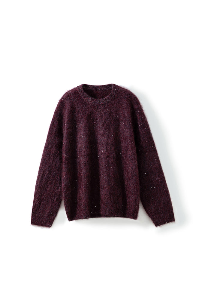 Brushed Cashmere Sequin Crewneck Sweater in Top-Tier Italian Yarn  Fibflx