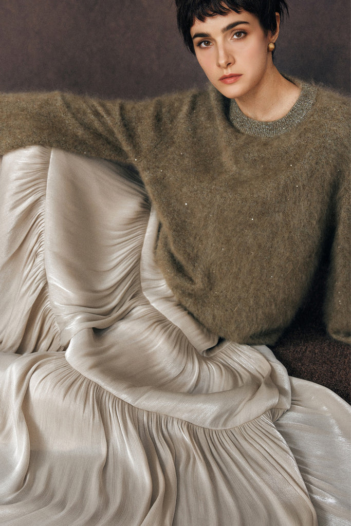 Brushed Cashmere Sequin Crewneck Sweater in Top-Tier Italian Yarn  Fibflx