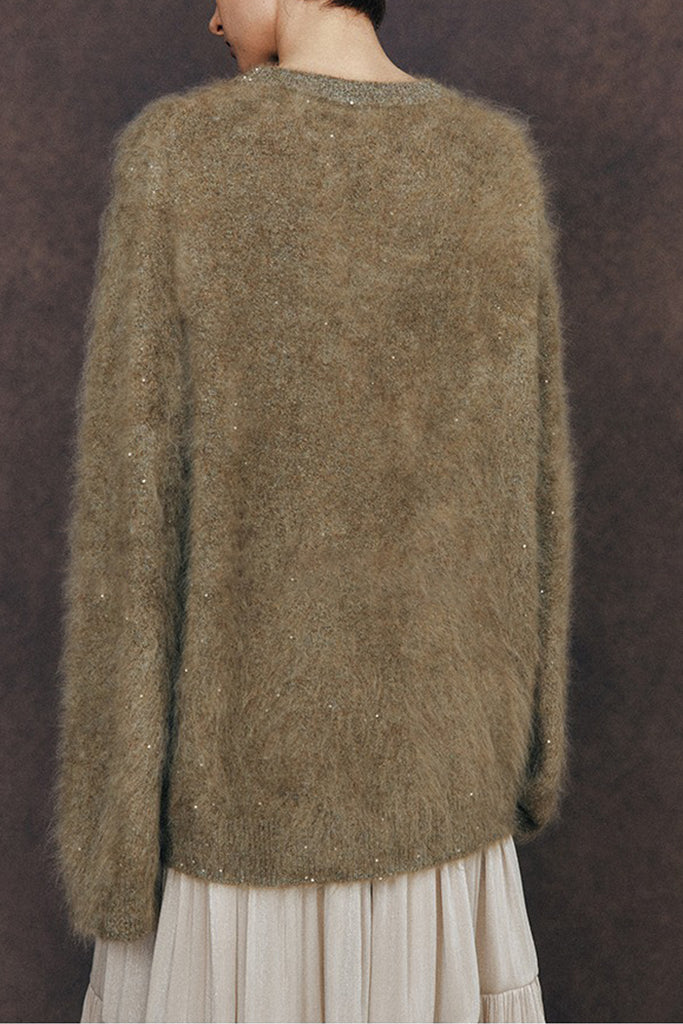 Brushed Cashmere Sequin Crewneck Sweater in Top-Tier Italian Yarn  Fibflx