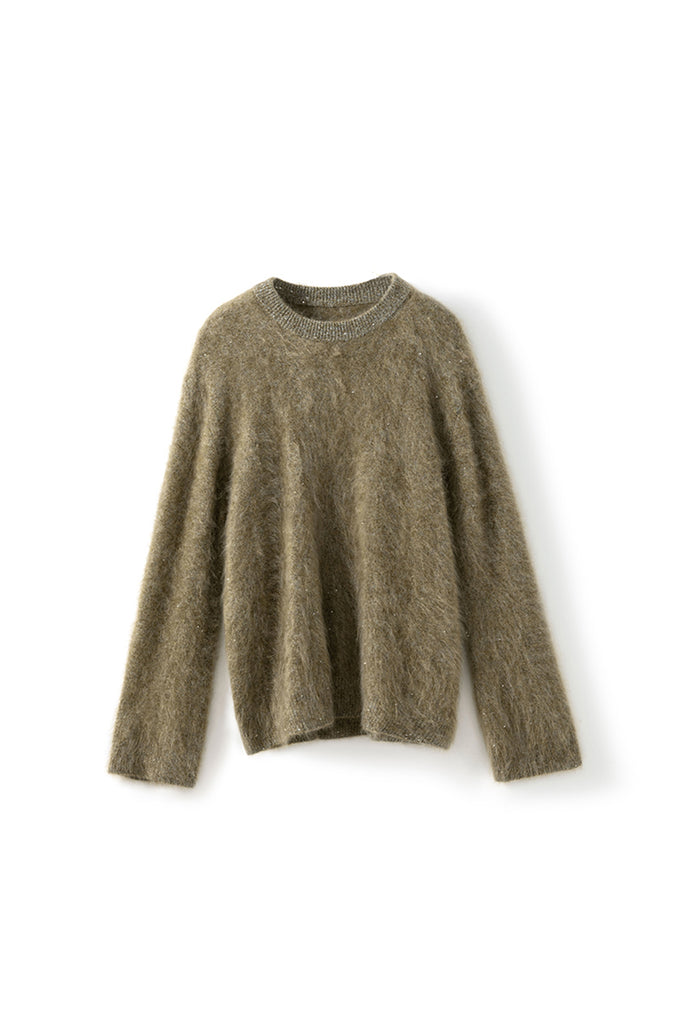 Brushed Cashmere Sequin Crewneck Sweater in Top-Tier Italian Yarn  Fibflx
