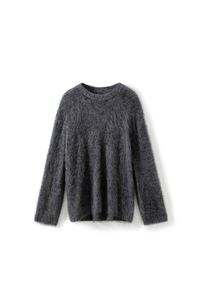 Brushed Cashmere Sequin Crewneck Sweater in Top-Tier Italian Yarn  Fibflx
