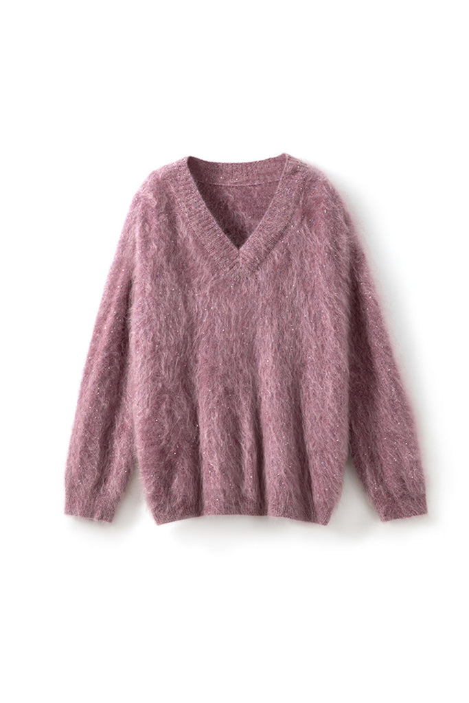 Brushed Cashmere Sequin V-Neck Sweater in Top-Tier Italian Yarn  Fibflx