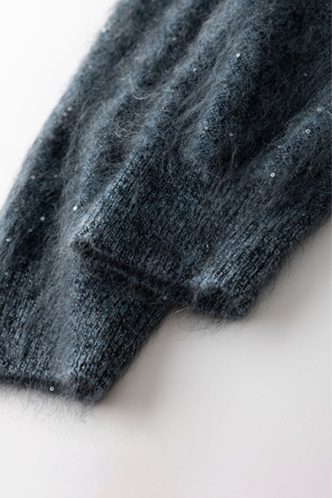 Brushed Cashmere Sequin V-Neck Sweater in Top-Tier Italian Yarn  Fibflx