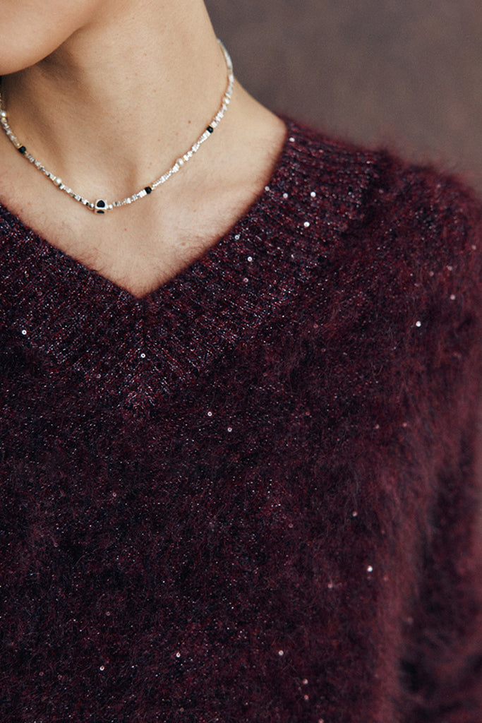Brushed Cashmere Sequin V-Neck Sweater in Top-Tier Italian Yarn  Fibflx