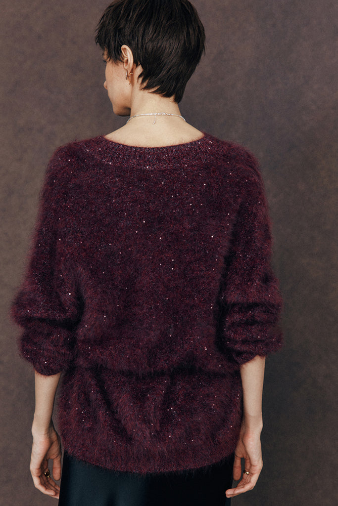 Brushed Cashmere Sequin V-Neck Sweater in Top-Tier Italian Yarn  Fibflx