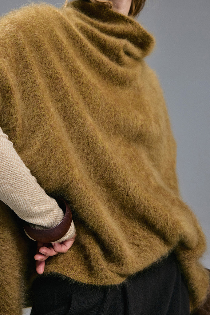 Brushed Cashmere Turtleneck Poncho Sweater  Fibflx