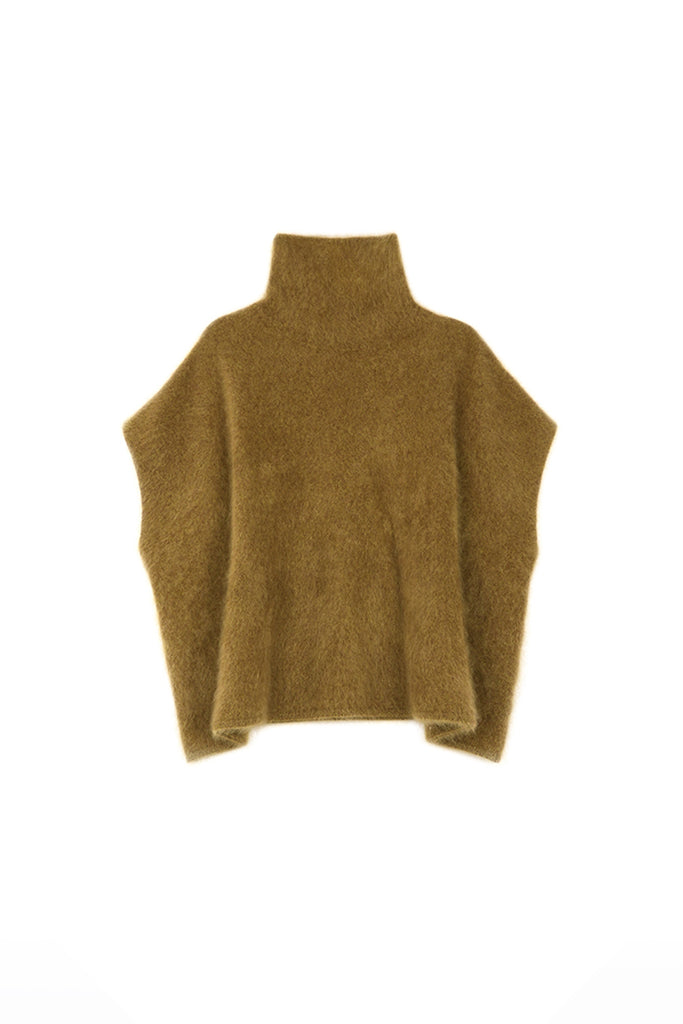 Brushed Cashmere Turtleneck Poncho Sweater  Fibflx