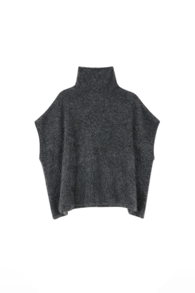 Brushed Cashmere Turtleneck Poncho Sweater Heather Dark Grey / One Size Fibflx