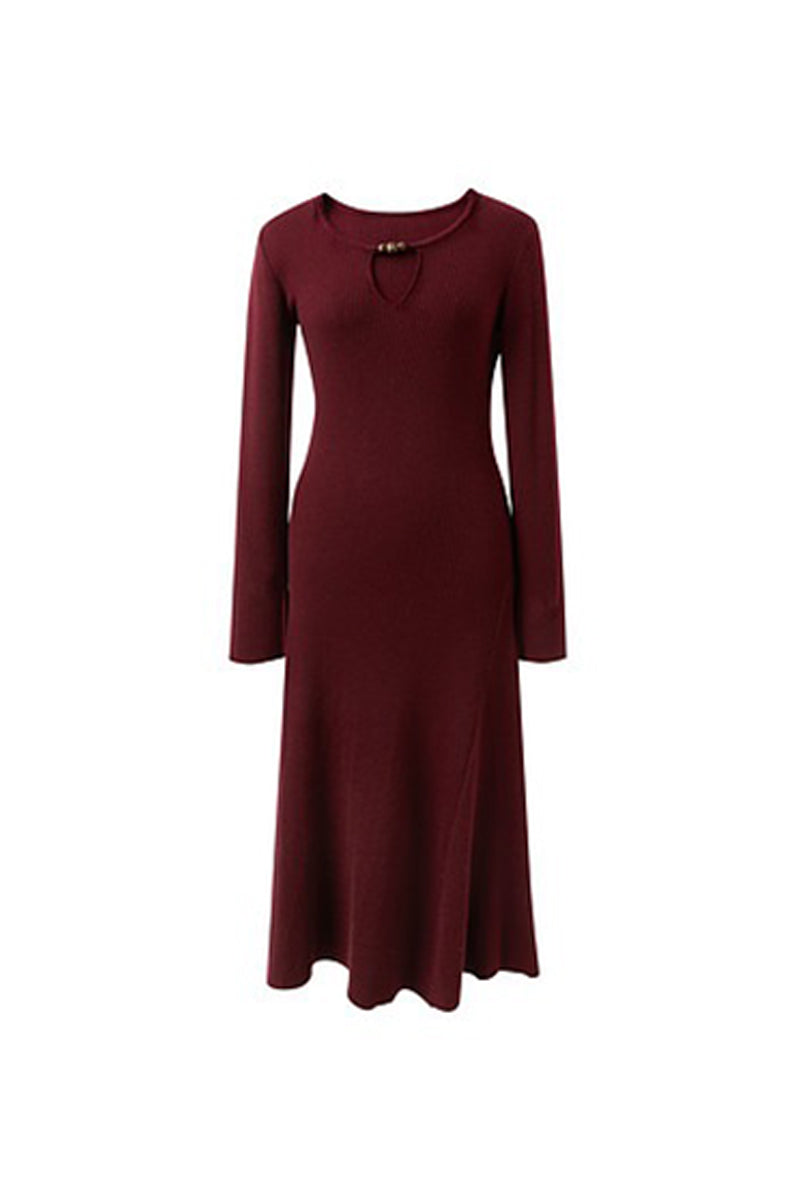 keyhole sweater dress Burgundy Long Sleeve Midi Crimson Red / XS Yellow Print Satin Mini Size:US  6 Sophisticated knitwear for date Autumn 2023 Collection