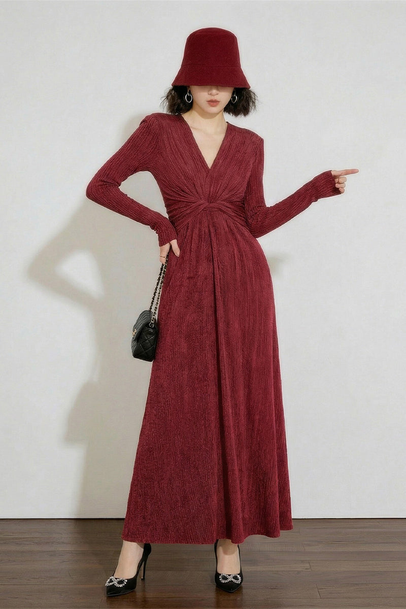maroon maxi dress long sleeve Burgundy Twist-Front Brick Red / M Size:EU 38 / US 7 Style:Blazers front detail gives this Afuyipoi Men's No Iron