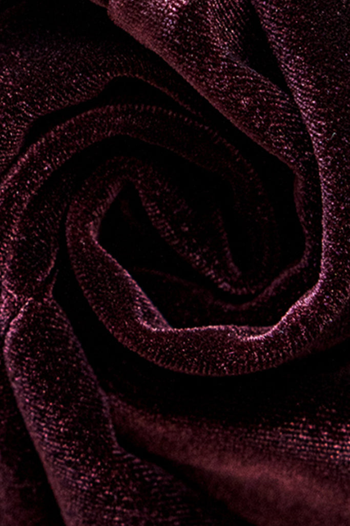 Burgundy Velvet Long Sleeve V-Neck Midi Dress  Fibflx