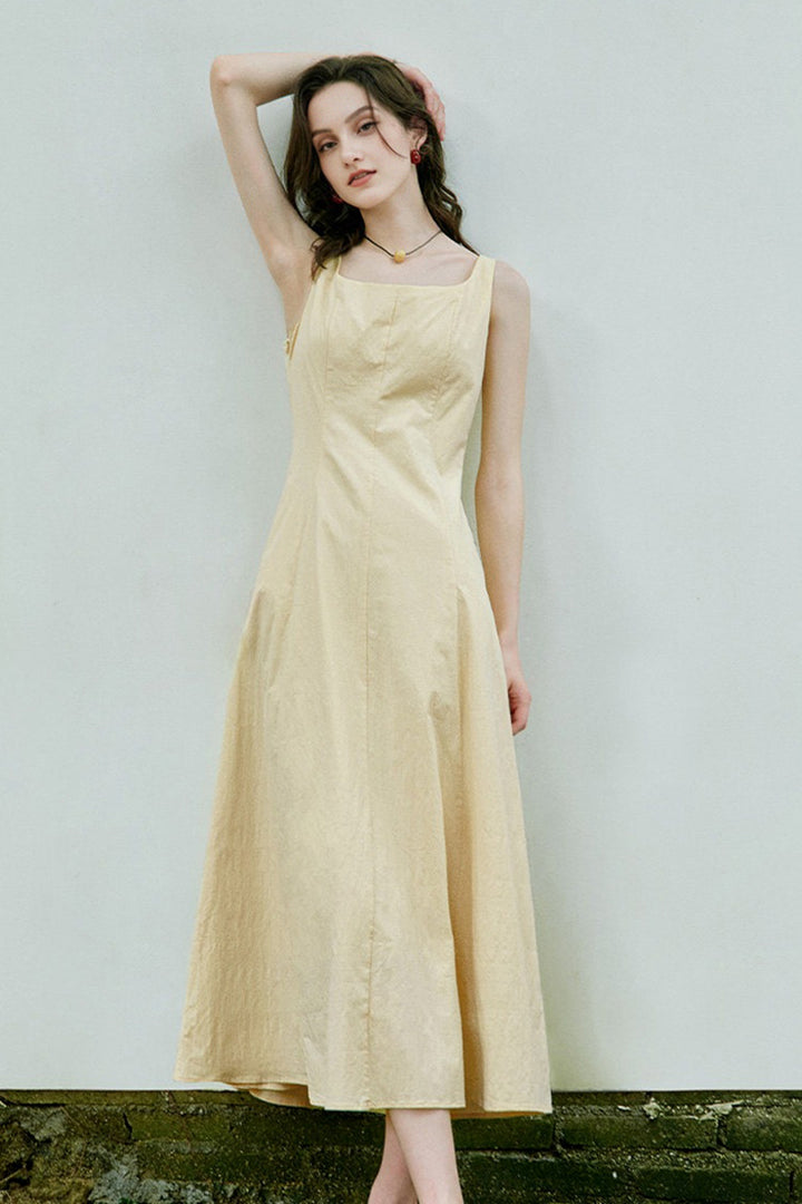 Butter Yellow Cotton Sleeveless A-Line Maxi Dress Butter Yellow / S