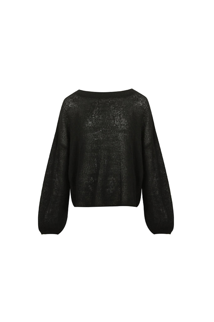 Cashmere-Silk Open Knit Off-The-Shoulder Sweater Black / One Size (Relaxed fit for US 0–6) Fibflx