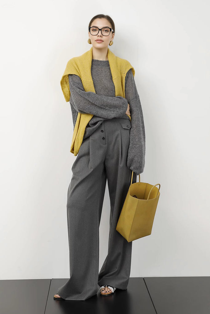 Cashmere-Silk Open Knit Off-The-Shoulder Sweater Elegant Coal Grey / One Size (Relaxed fit for US 0 Fibflx