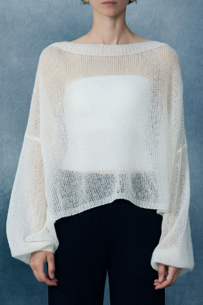 Cashmere-Silk Open Knit Off-The-Shoulder Sweater  Fibflx
