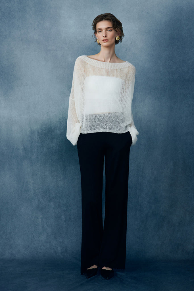 Cashmere-Silk Open Knit Off-The-Shoulder Sweater  Fibflx