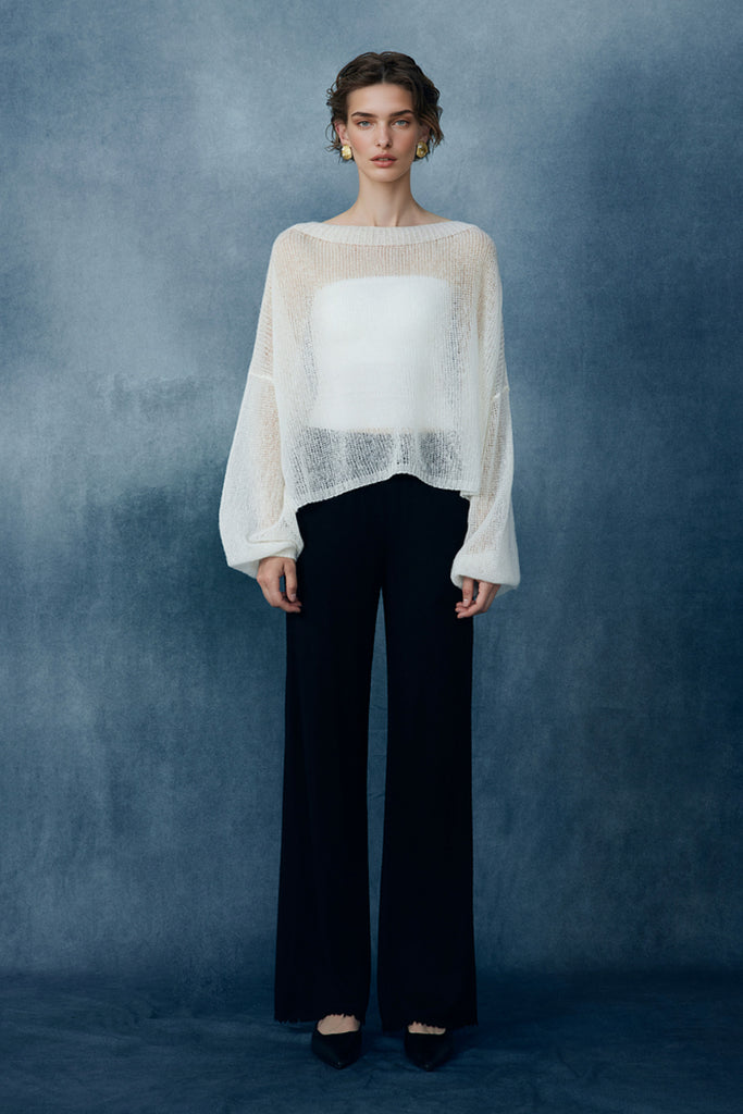 Cashmere-Silk Open Knit Off-The-Shoulder Sweater  Fibflx