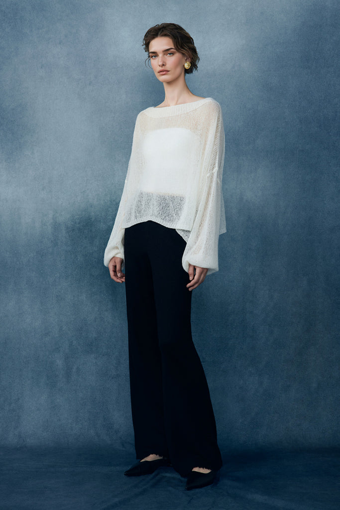 Cashmere-Silk Open Knit Off-The-Shoulder Sweater  Fibflx