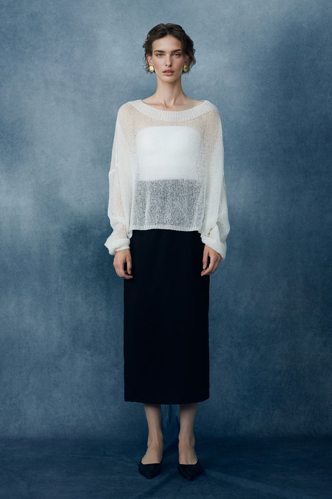 Cashmere-Silk Open Knit Off-The-Shoulder Sweater  Fibflx