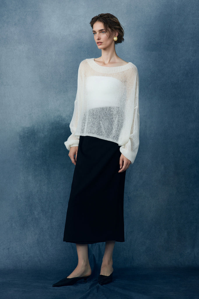 Cashmere-Silk Open Knit Off-The-Shoulder Sweater  Fibflx