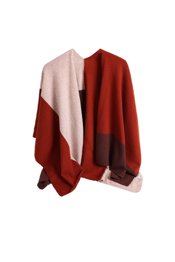 Fibflx Women's Cashmere Wool Knit Colorblock Poncho Sweater