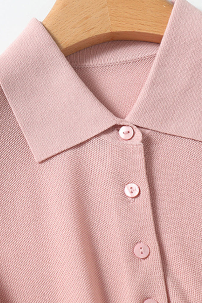 Casual Cinched Waist Short Sleeves Polo Shirt  Fibflx