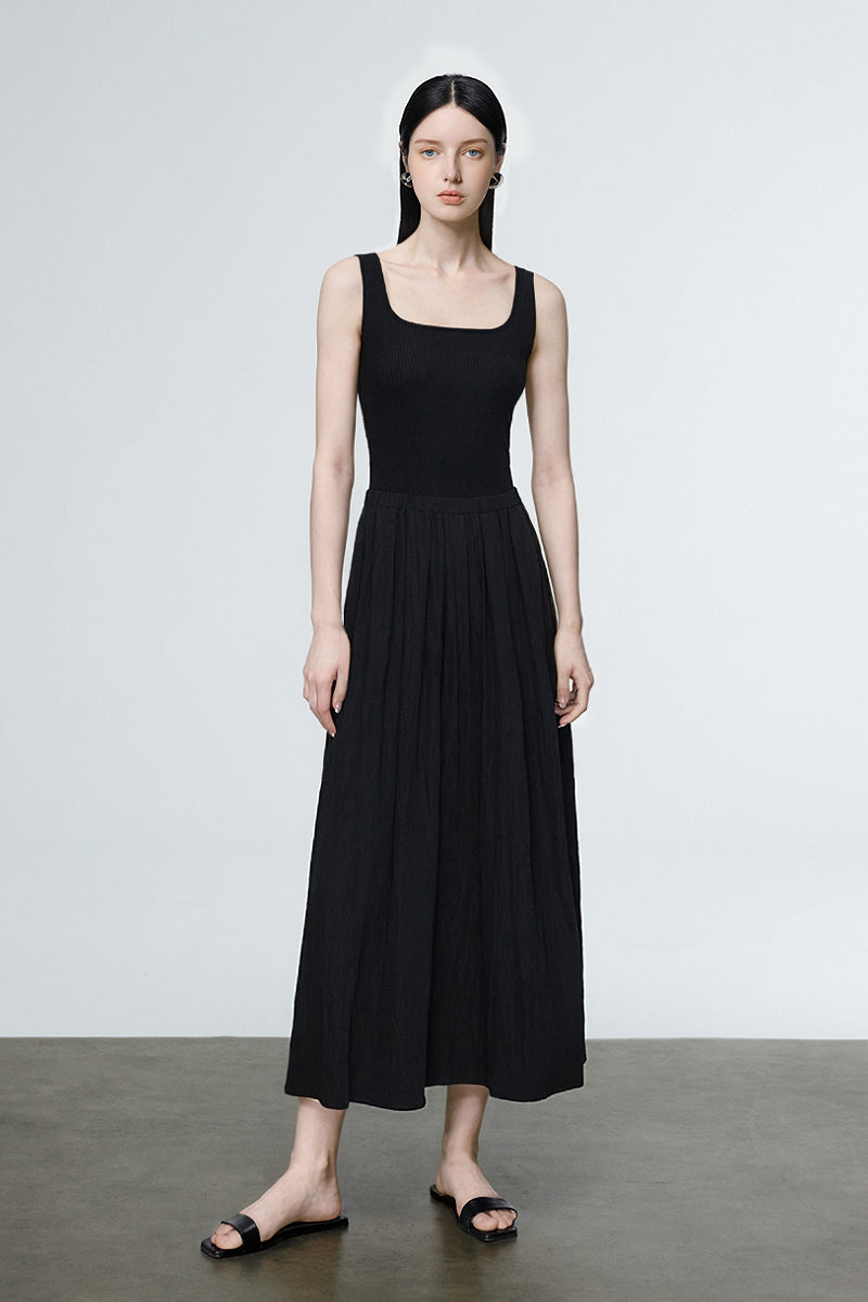 Casual Fit & Flare Ribbed Tank Maxi Dress XS / Black / 63% Viscose 27% Nylon 10% Spandex