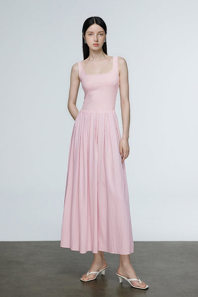 Casual Fit & Flare Ribbed Tank Maxi Dress XS / Teaberry Pink / 63% Viscose 27% Nylon 10% Spandex