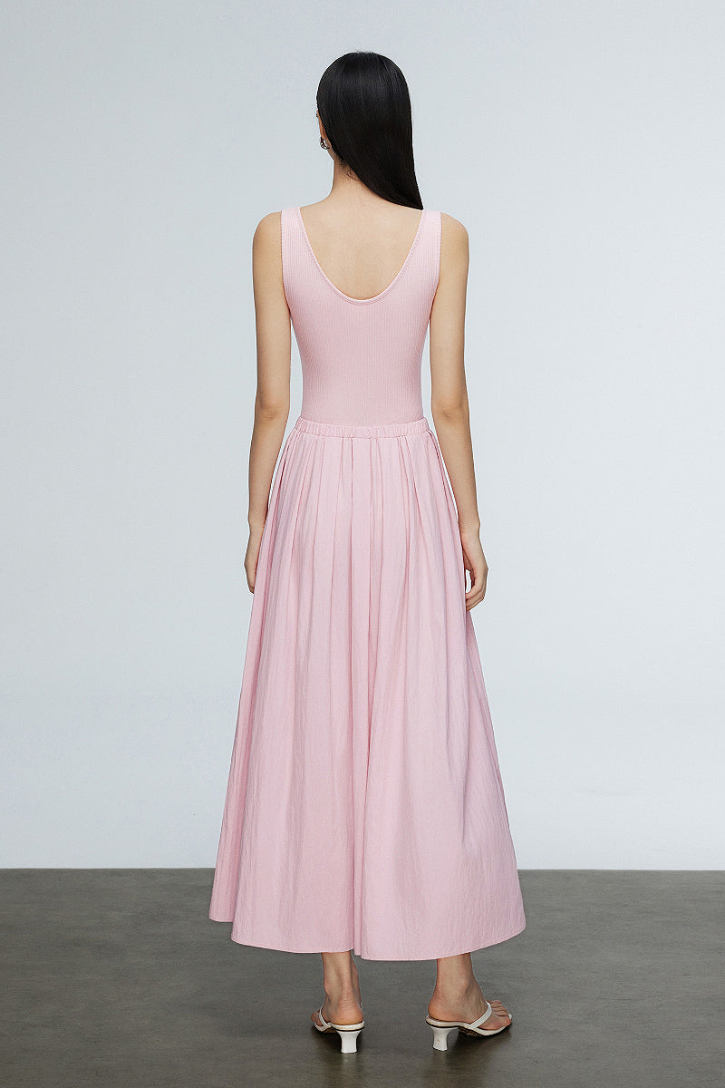 Casual Fit & Flare Ribbed Tank Maxi Dress XS / Teaberry Pink / 63% Viscose 27% Nylon 10% Spandex