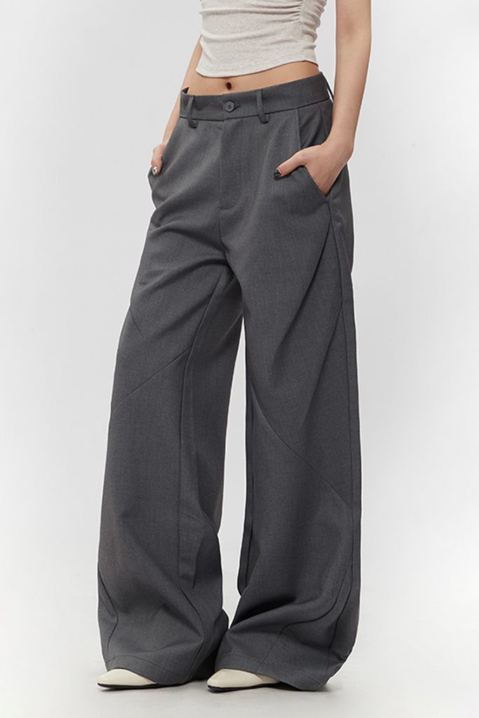 Fibflx Women's Casual Low-waist Wide-leg Dress Pants with Asymmetric Seam