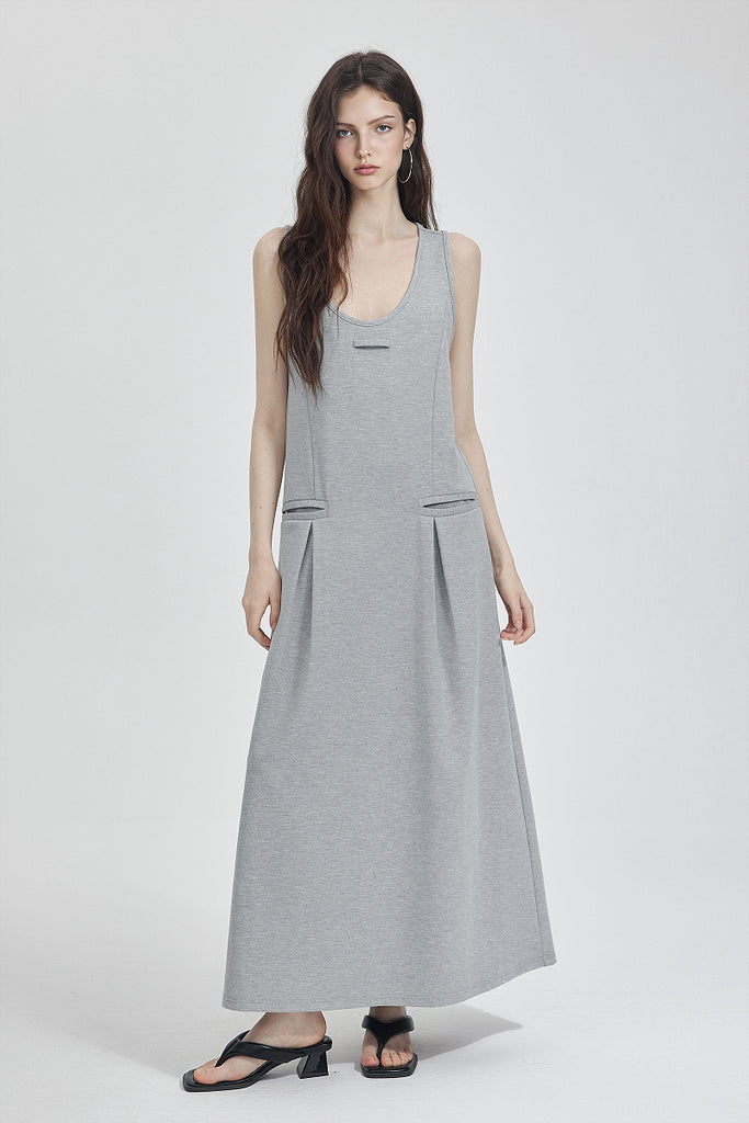 Casual Sleeveless Maxi Tank Dress with Back Twist  Fibflx