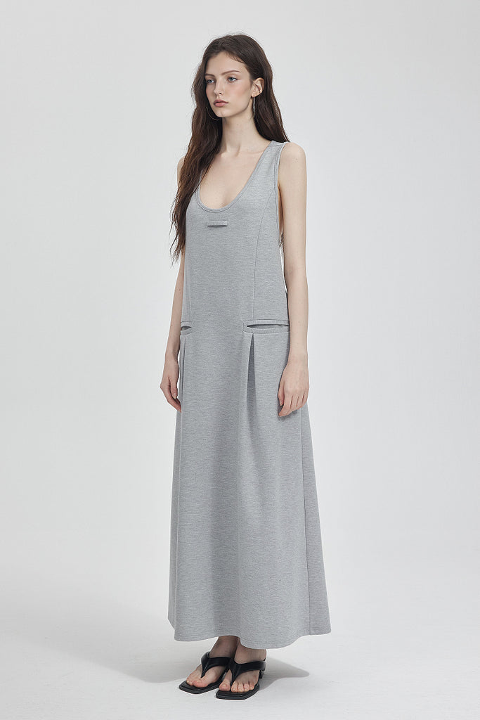 Casual Sleeveless Maxi Tank Dress with Back Twist  Fibflx