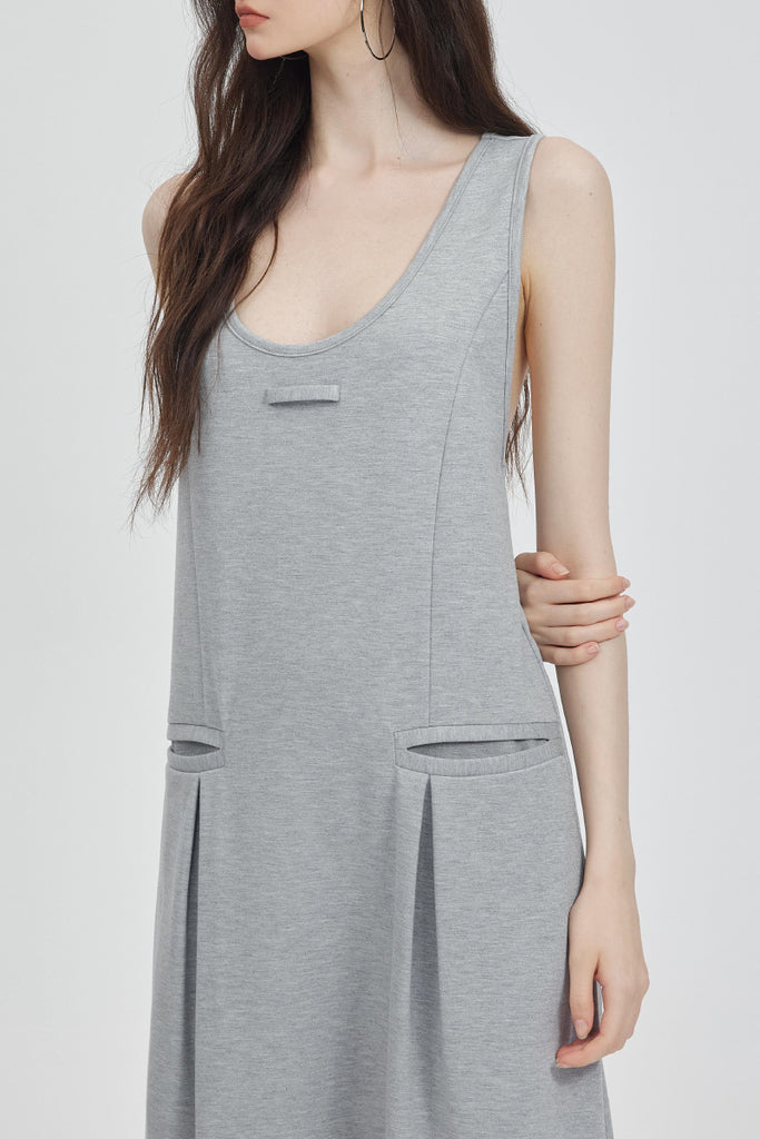 Casual Sleeveless Maxi Tank Dress with Back Twist  Fibflx