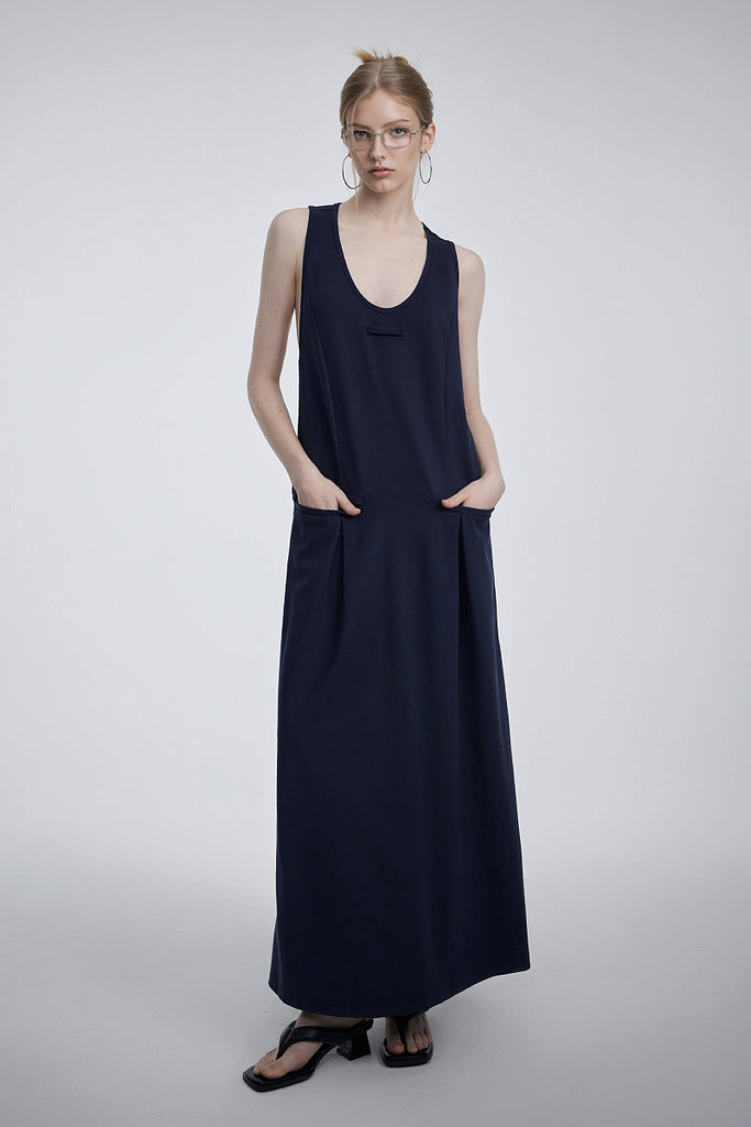 Casual Sleeveless Maxi Tank Dress with Back Twist  Fibflx