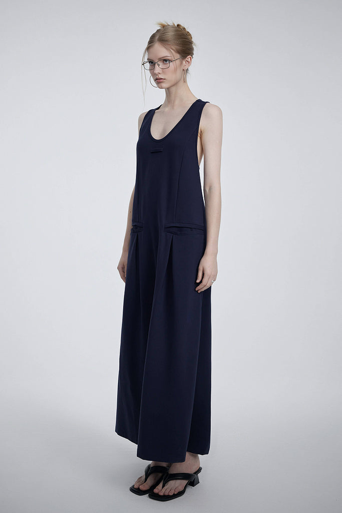 Casual Sleeveless Maxi Tank Dress with Back Twist  Fibflx