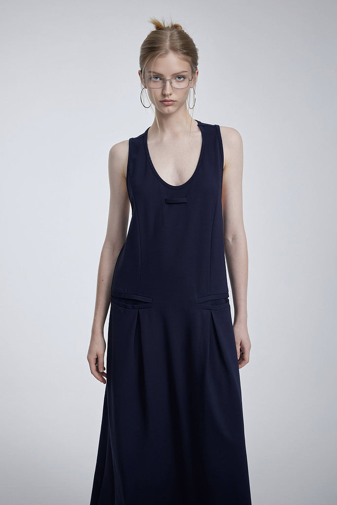 Casual Sleeveless Maxi Tank Dress with Back Twist  Fibflx