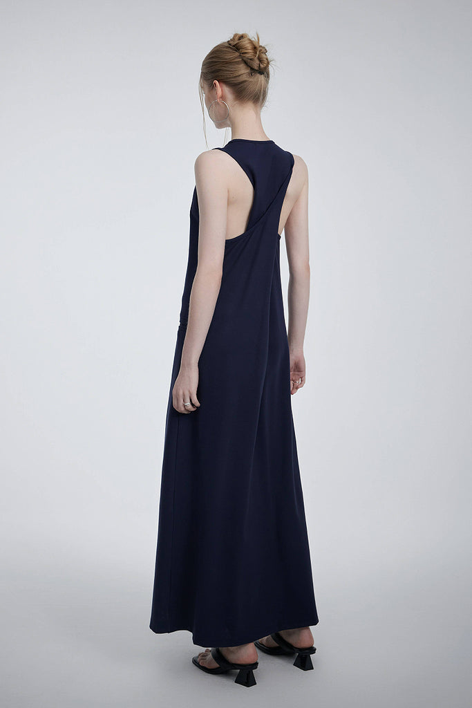 Casual Sleeveless Maxi Tank Dress with Back Twist  Fibflx