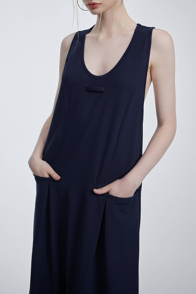 Casual Sleeveless Maxi Tank Dress with Back Twist  Fibflx