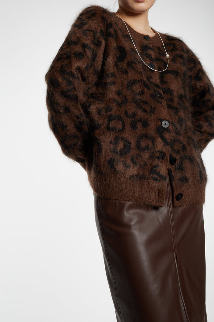 Chic Brushed Cashmere Leopard Print Cardigan  Fibflx