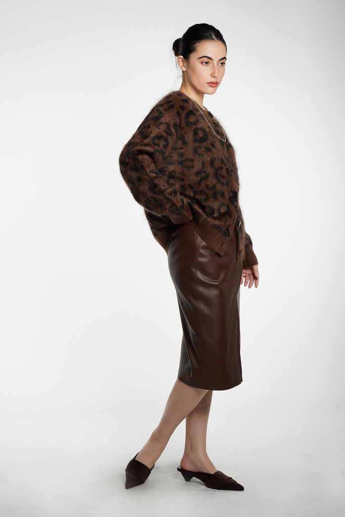 Chic Brushed Cashmere Leopard Print Cardigan  Fibflx