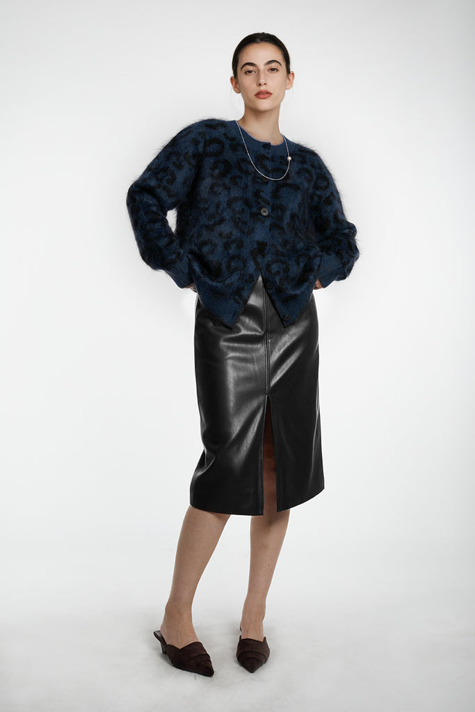 Chic Brushed Cashmere Leopard Print Cardigan  Fibflx