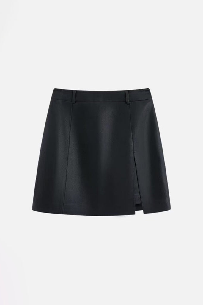 Chic Leather High-Waisted A-Line Mini Skirt  Fibflx