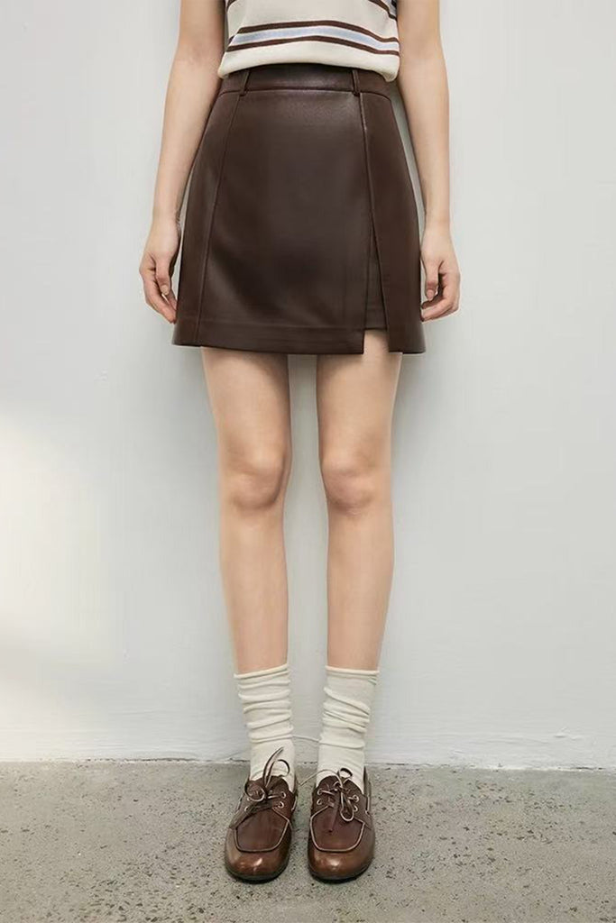 Chic Leather High-Waisted A-Line Mini Skirt  Fibflx