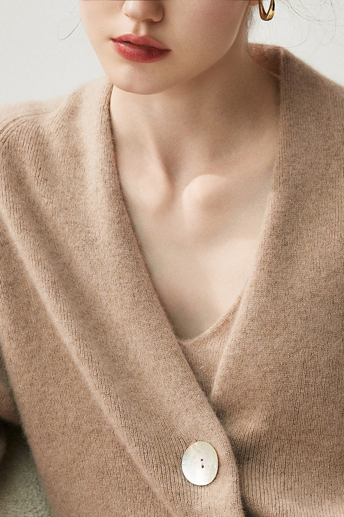 Chunky Knit 100 Cashmere V-Neck Cardigan  Fibflx