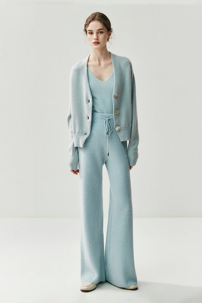 Chunky Knit 100 Cashmere V-Neck Cardigan  Fibflx