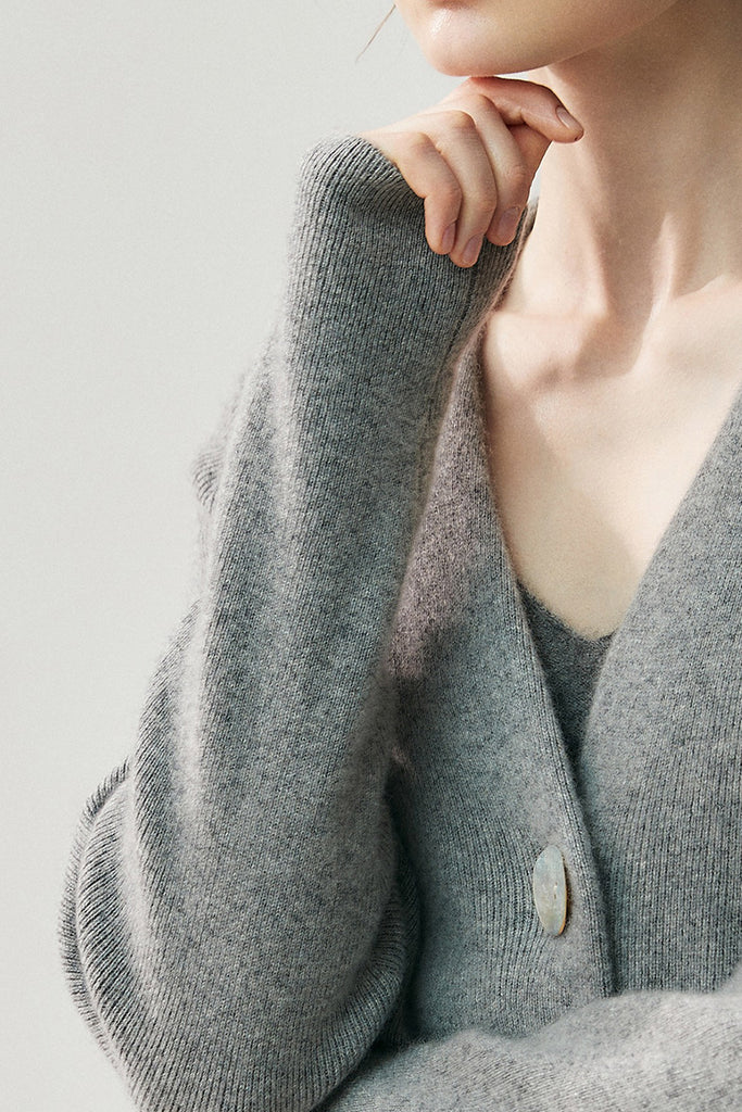 Chunky Knit 100 Cashmere V-Neck Cardigan  Fibflx