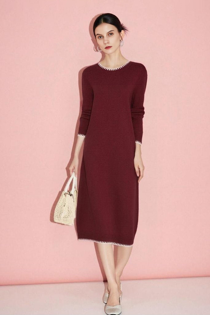 Chunky 100% Wool Long Sleeve Maxi Sweater Dress  Fibflx