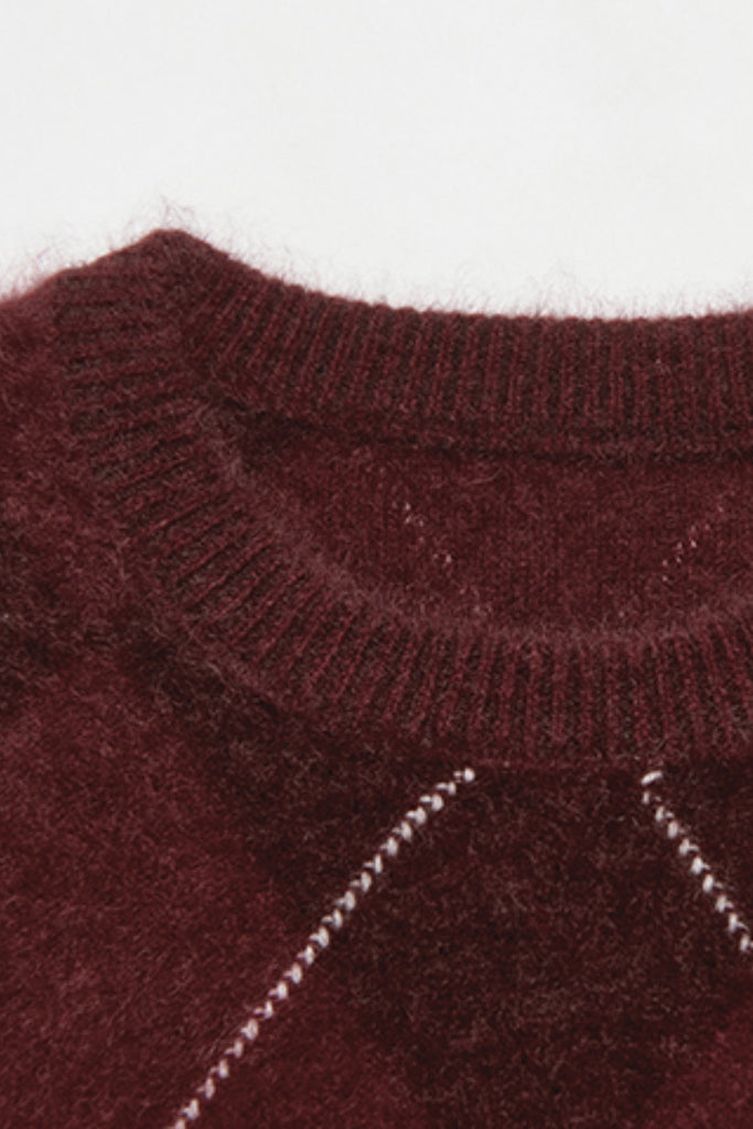 Chunky Brushed Cashmere Argyle Crewneck Sweater  Fibflx