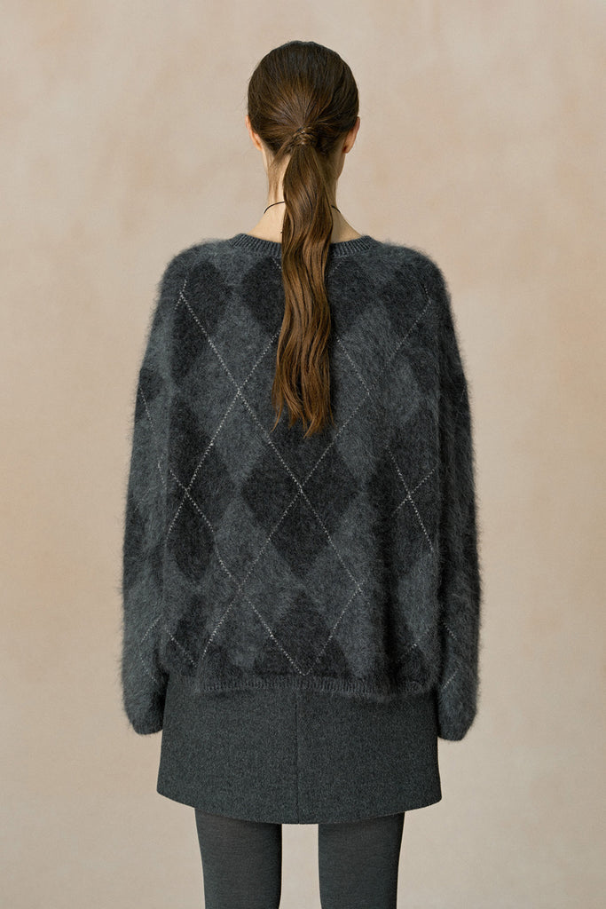Chunky Brushed Cashmere Argyle Crewneck Sweater  Fibflx