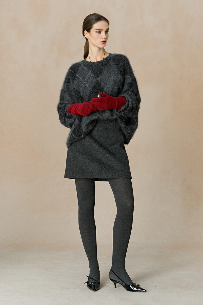 Chunky Brushed Cashmere Argyle Crewneck Sweater  Fibflx